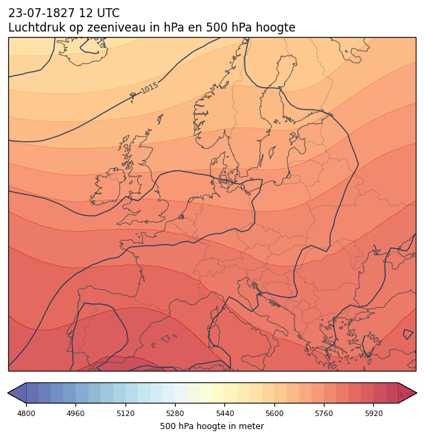 Weerkaart van 23 juli 1827 om 12 UTC