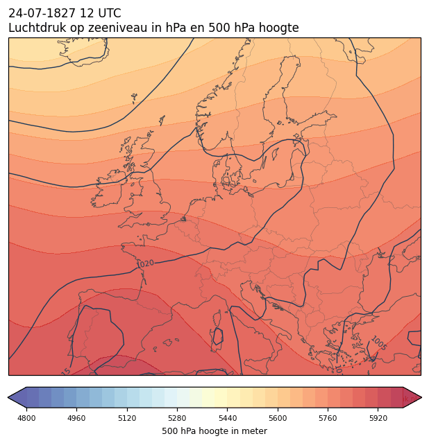 Weerkaart van 24 juli 1827 om 12 UTC