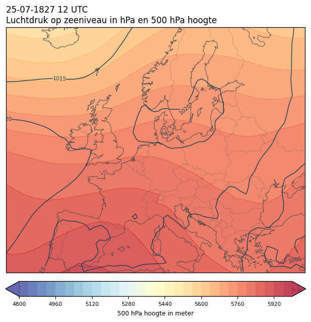 Weerkaart van 25 juli 1827 om 12 UTC