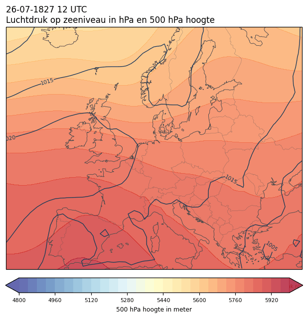 Weerkaart van 26 juli 1827 om 12 UTC