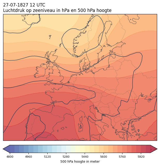 Weerkaart van 27 juli 1827 om 12 UTC