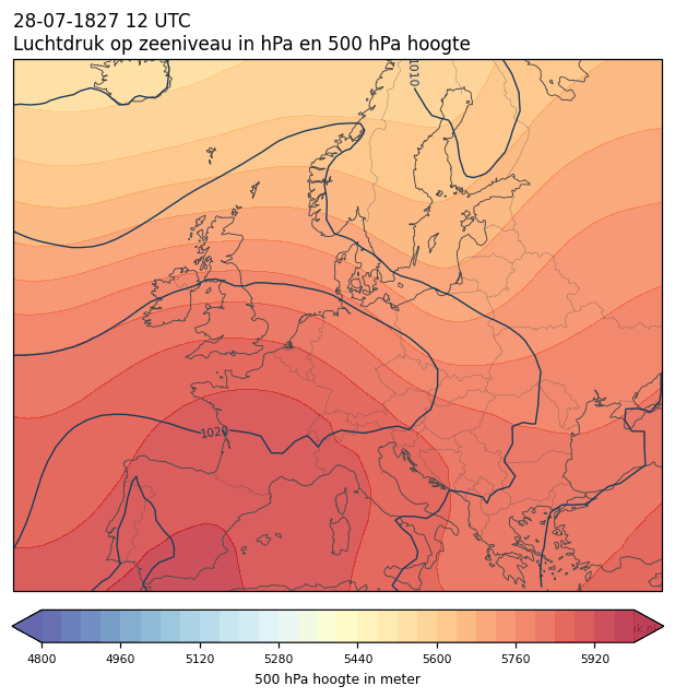 Weerkaart van 28 juli 1827 om 12 UTC
