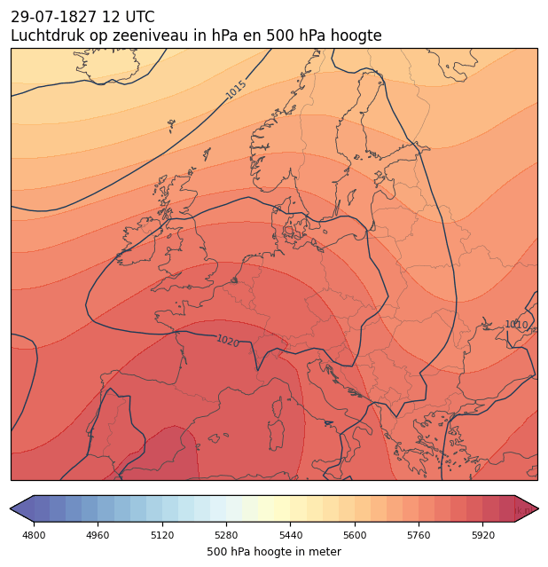 Weerkaart van 29 juli 1827 om 12 UTC