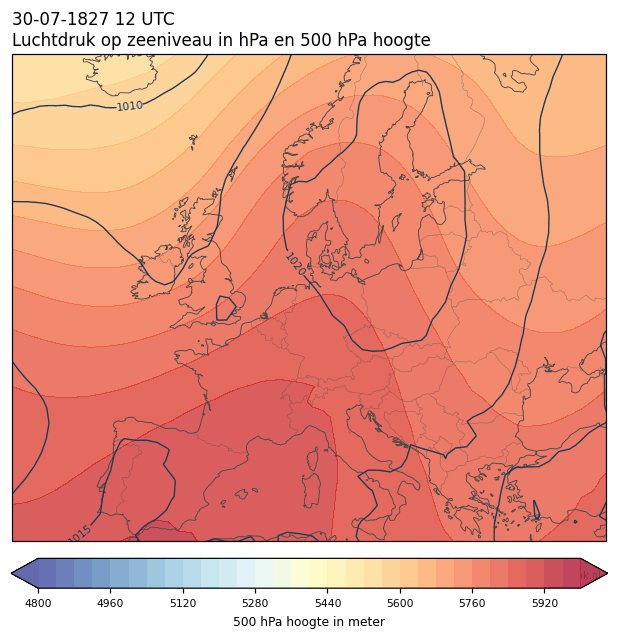 Weerkaart van 30 juli 1827 om 12 UTC