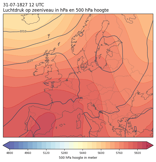 Weerkaart van 31 juli 1827 om 12 UTC