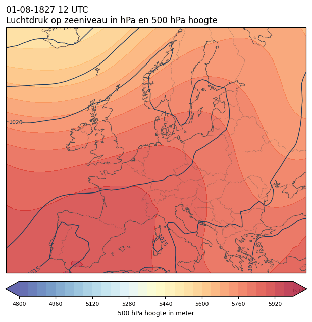 Weerkaart van 1 augustus 1827 om 12 UTC