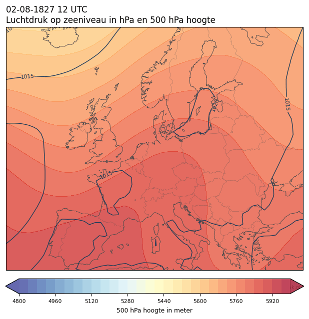 Weerkaart van 2 augustus 1827 om 12 UTC