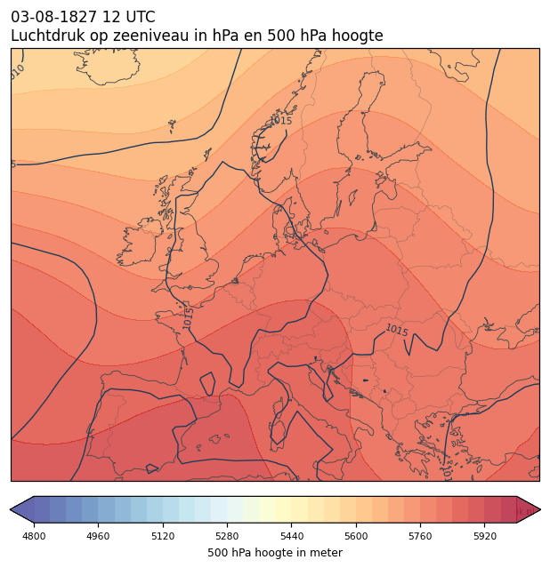 Weerkaart van 3 augustus 1827 om 12 UTC