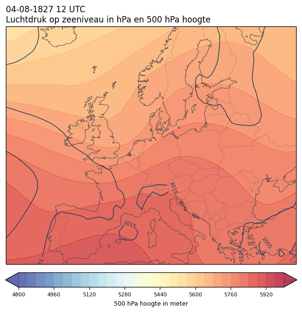 Weerkaart van 4 augustus 1827 om 12 UTC