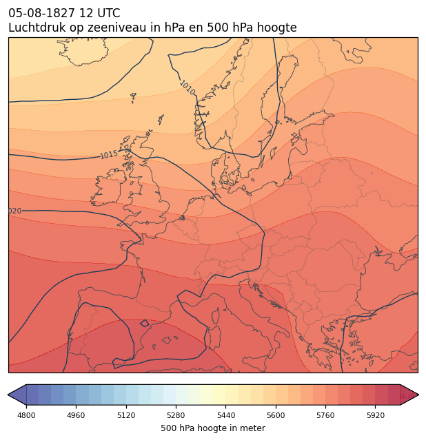 Weerkaart van 5 augustus 1827 om 12 UTC