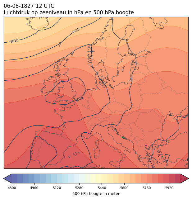 Weerkaart van 6 augustus 1827 om 12 UTC