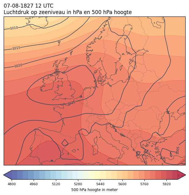 Weerkaart van 7 augustus 1827 om 12 UTC
