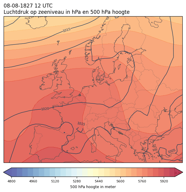 Weerkaart van 8 augustus 1827 om 12 UTC
