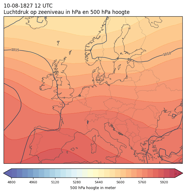 Weerkaart van 10 augustus 1827 om 12 UTC