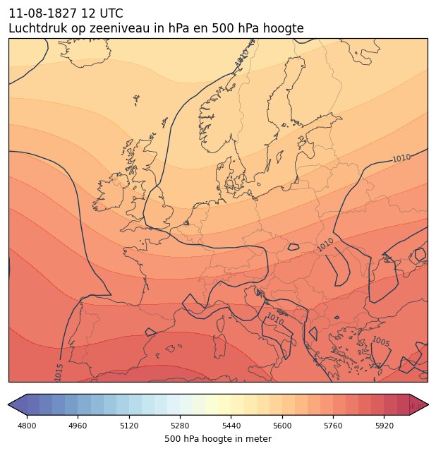 Weerkaart van 11 augustus 1827 om 12 UTC