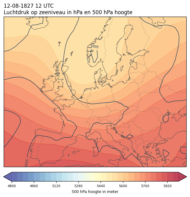 Weerkaart van 12 augustus 1827 om 12 UTC