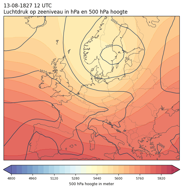 Weerkaart van 13 augustus 1827 om 12 UTC