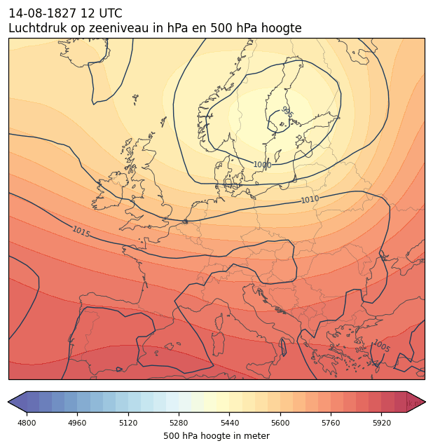 Weerkaart van 14 augustus 1827 om 12 UTC
