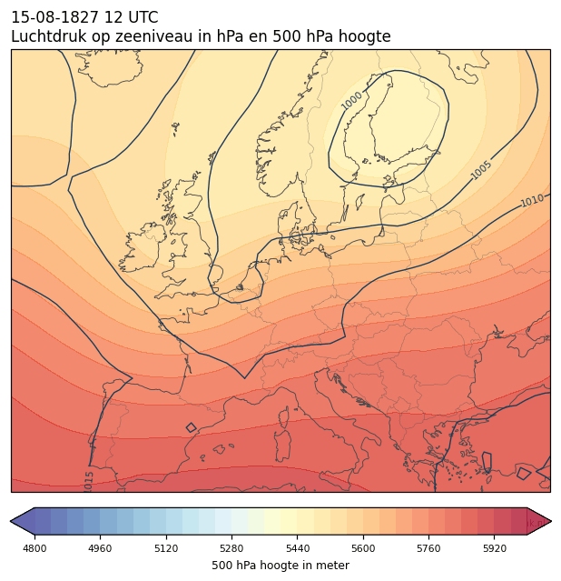 Weerkaart van 15 augustus 1827 om 12 UTC