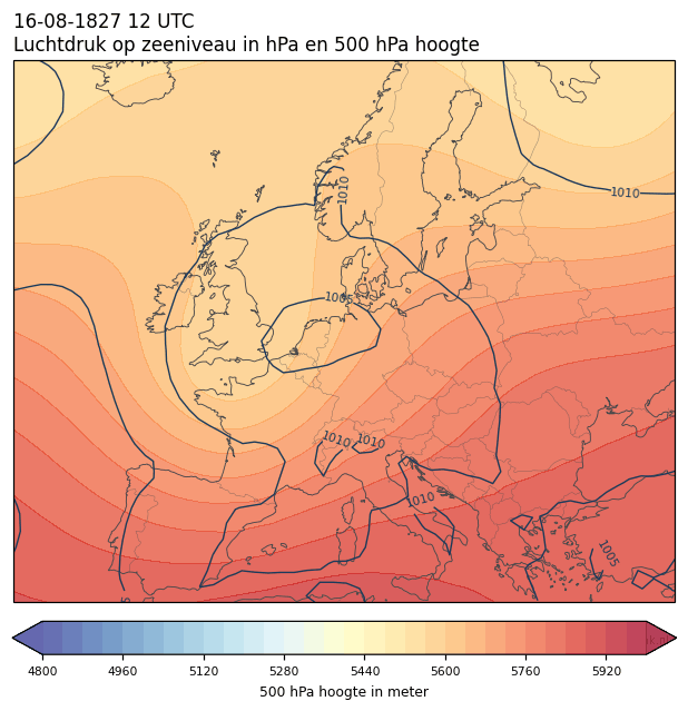 Weerkaart van 16 augustus 1827 om 12 UTC