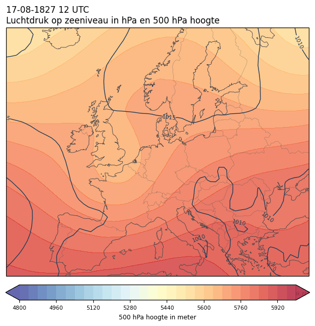 Weerkaart van 17 augustus 1827 om 12 UTC