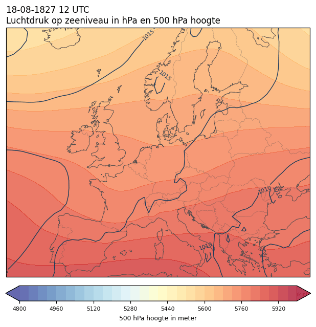 Weerkaart van 18 augustus 1827 om 12 UTC