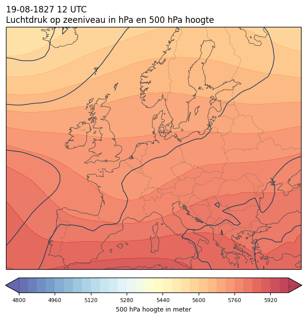 Weerkaart van 19 augustus 1827 om 12 UTC