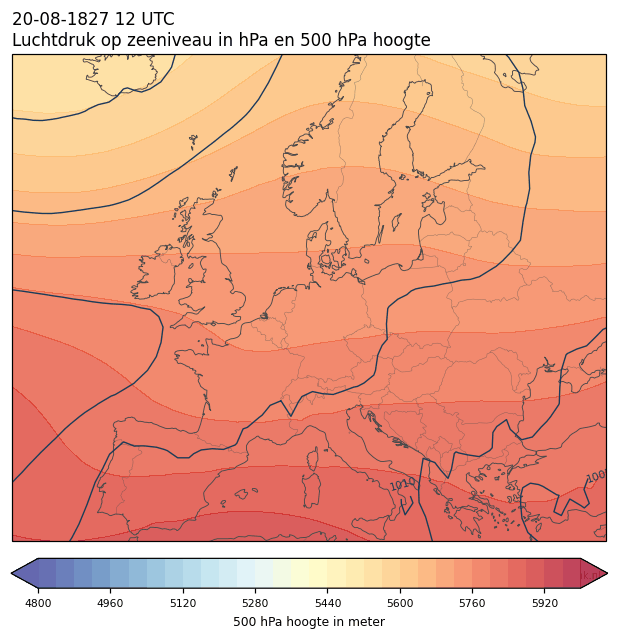 Weerkaart van 20 augustus 1827 om 12 UTC