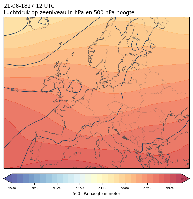 Weerkaart van 21 augustus 1827 om 12 UTC