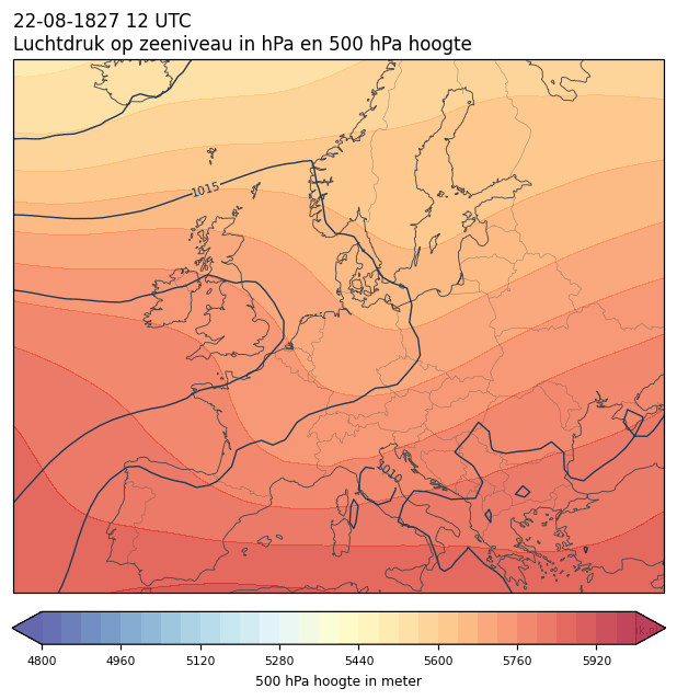 Weerkaart van 22 augustus 1827 om 12 UTC