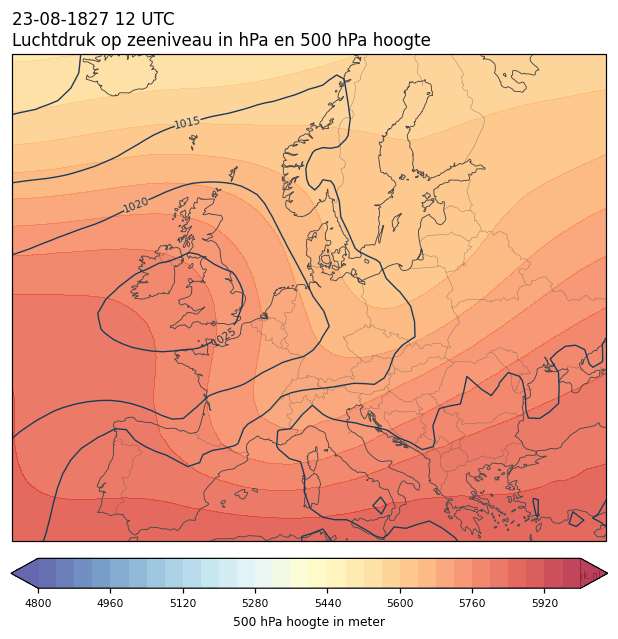 Weerkaart van 23 augustus 1827 om 12 UTC
