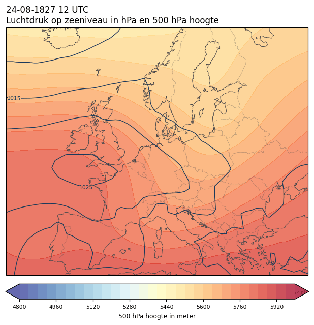 Weerkaart van 24 augustus 1827 om 12 UTC
