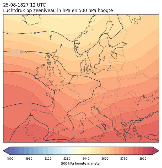 Weerkaart van 25 augustus 1827 om 12 UTC