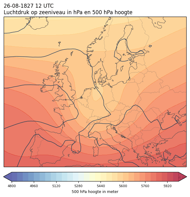 Weerkaart van 26 augustus 1827 om 12 UTC