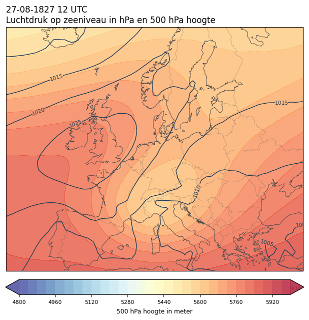 Weerkaart van 27 augustus 1827 om 12 UTC