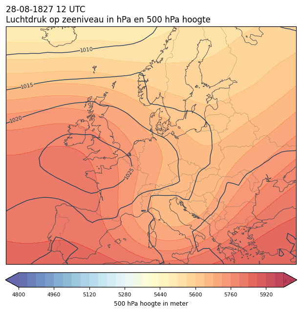 Weerkaart van 28 augustus 1827 om 12 UTC