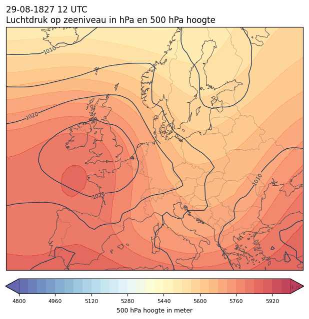 Weerkaart van 29 augustus 1827 om 12 UTC