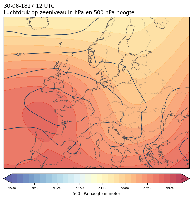 Weerkaart van 30 augustus 1827 om 12 UTC