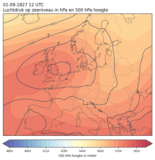 Weerkaart van 1 september 1827 om 12 UTC