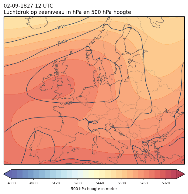 Weerkaart van 2 september 1827 om 12 UTC