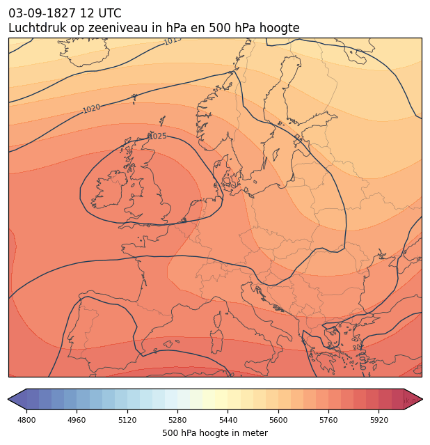 Weerkaart van 3 september 1827 om 12 UTC