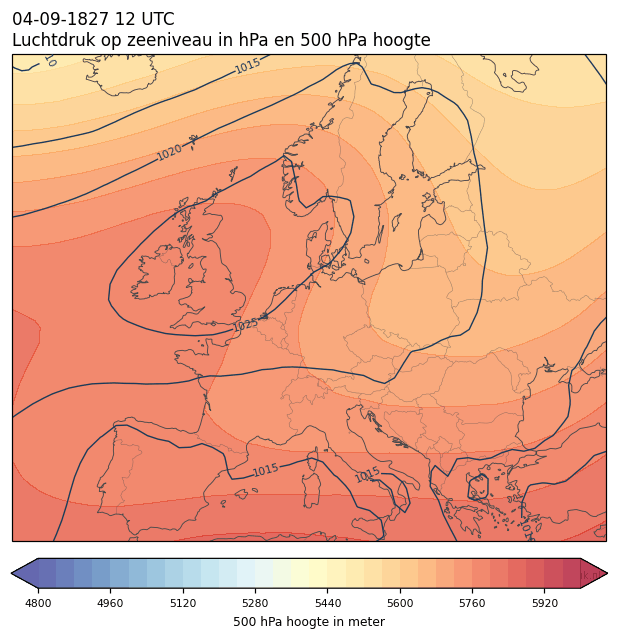 Weerkaart van 4 september 1827 om 12 UTC