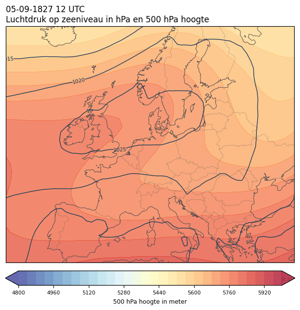 Weerkaart van 5 september 1827 om 12 UTC