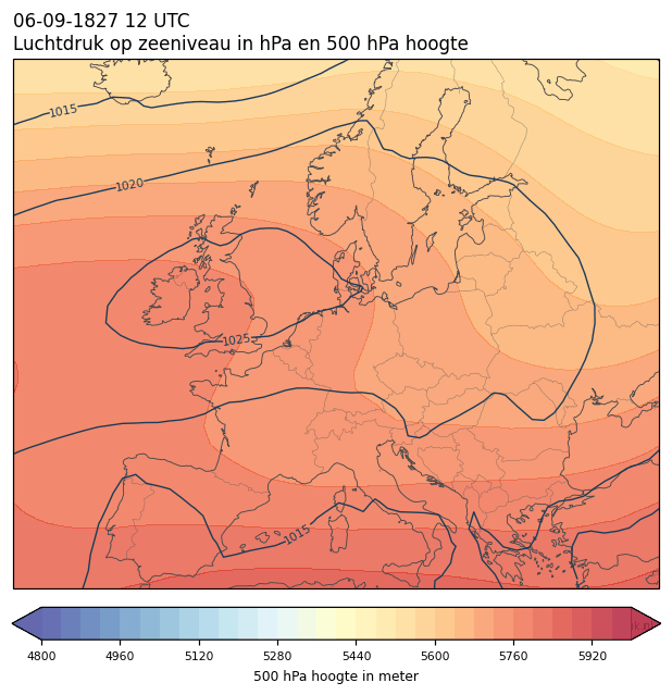 Weerkaart van 6 september 1827 om 12 UTC