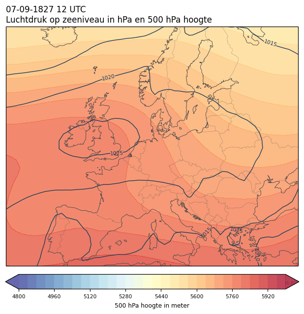 Weerkaart van 7 september 1827 om 12 UTC