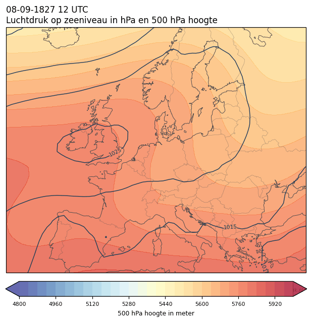 Weerkaart van 8 september 1827 om 12 UTC