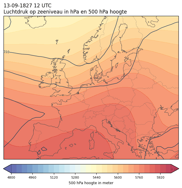 Weerkaart van 13 september 1827 om 12 UTC