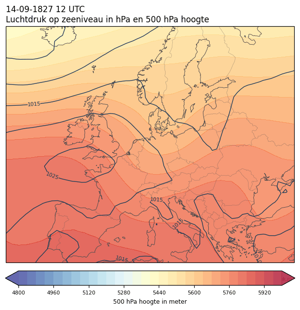 Weerkaart van 14 september 1827 om 12 UTC