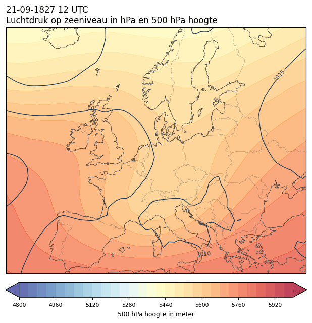 Weerkaart van 21 september 1827 om 12 UTC