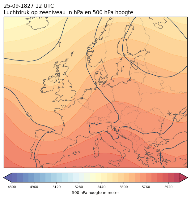 Weerkaart van 25 september 1827 om 12 UTC